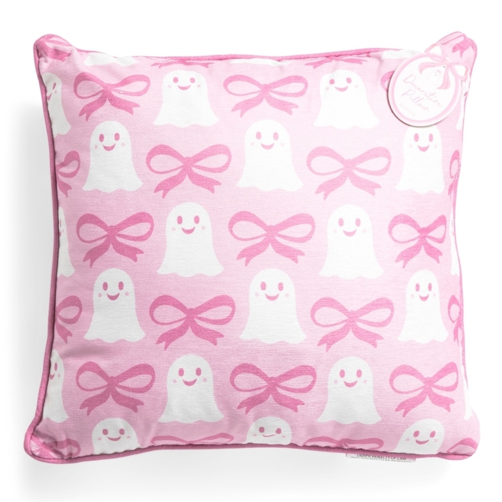 Pink Ghost and Bow Kids Pillow